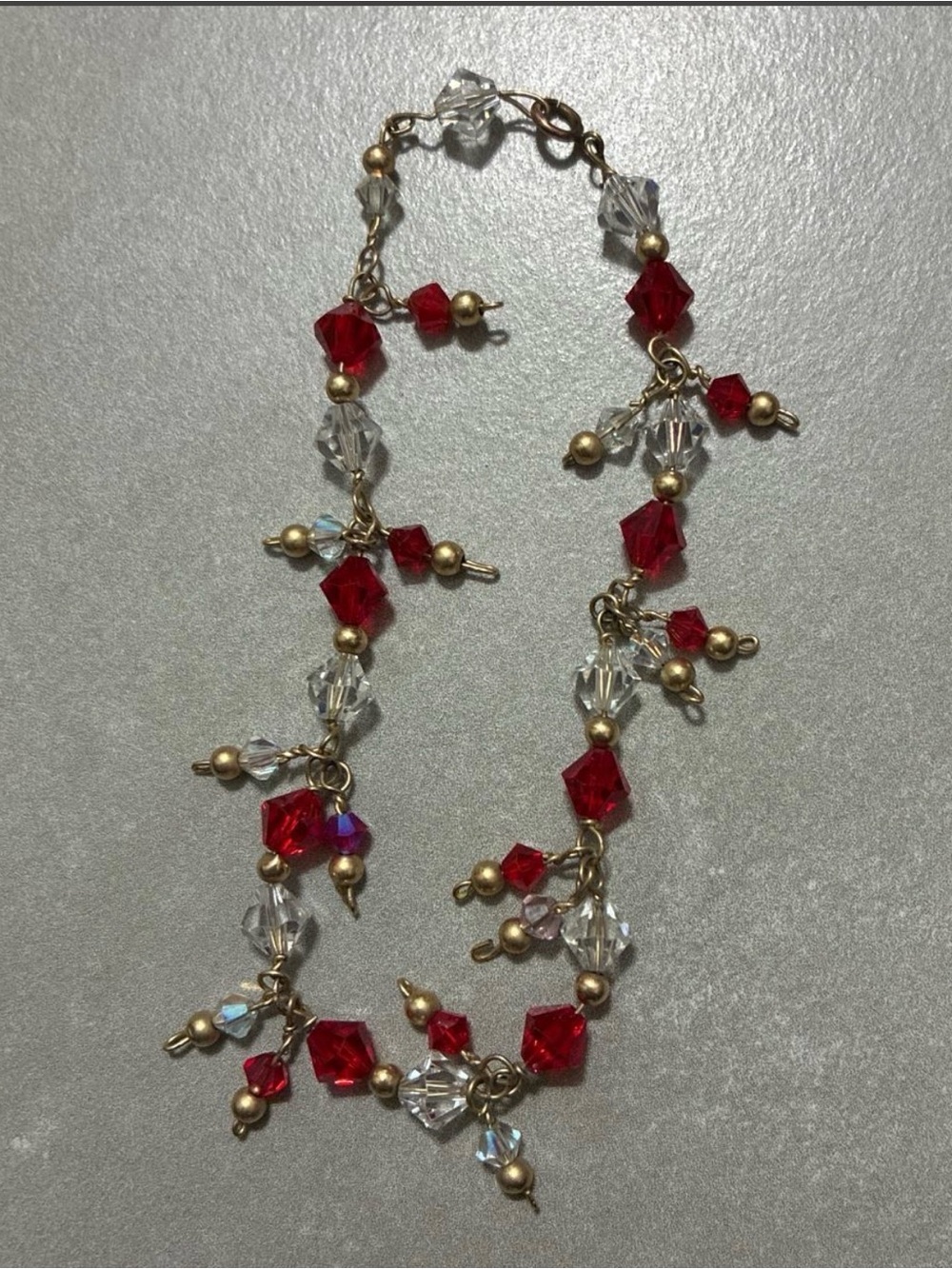 Fashion Red Crystal Dangle Necklace - Gold Accent Women’s Jewelry